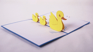 Animated GIF of Lovepop card showing 3 yellow ducklings.
