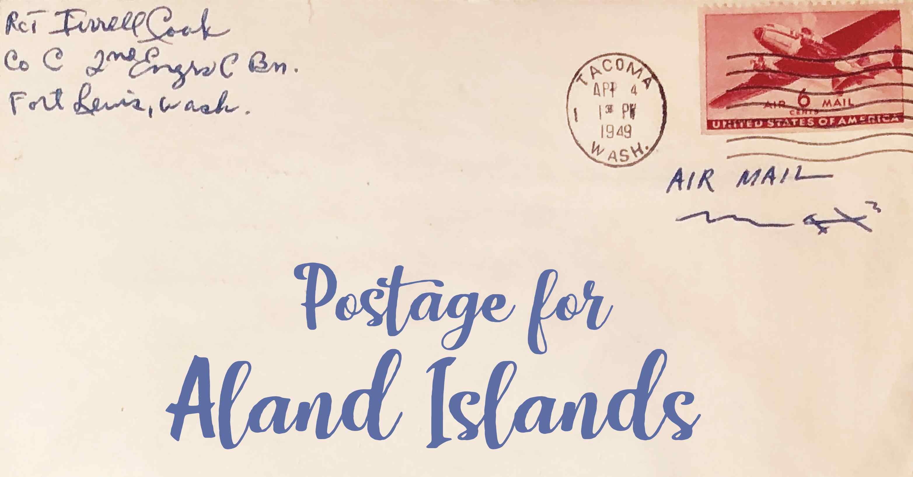 Photo of an old envelope reading 'Postage for Aland Islands'