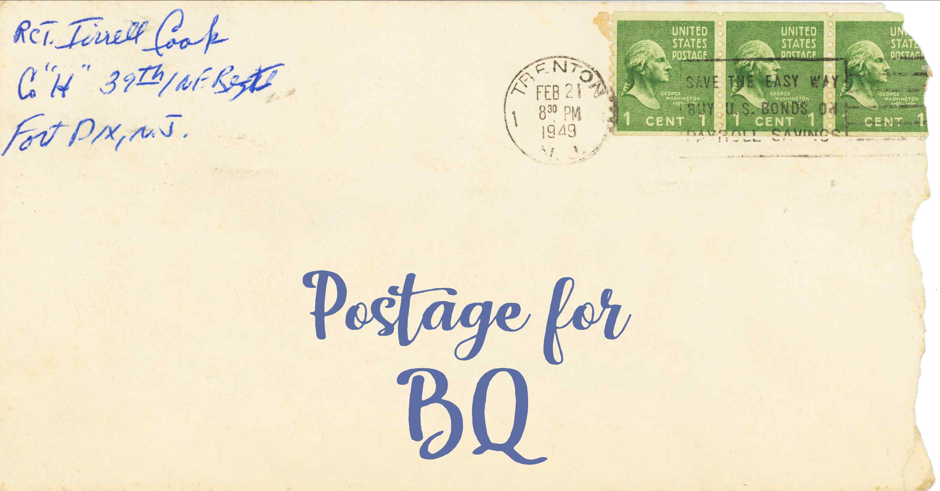 Photo of an old envelope reading 'Postage for Bonaire, Sint Eustatius, and Saba'
