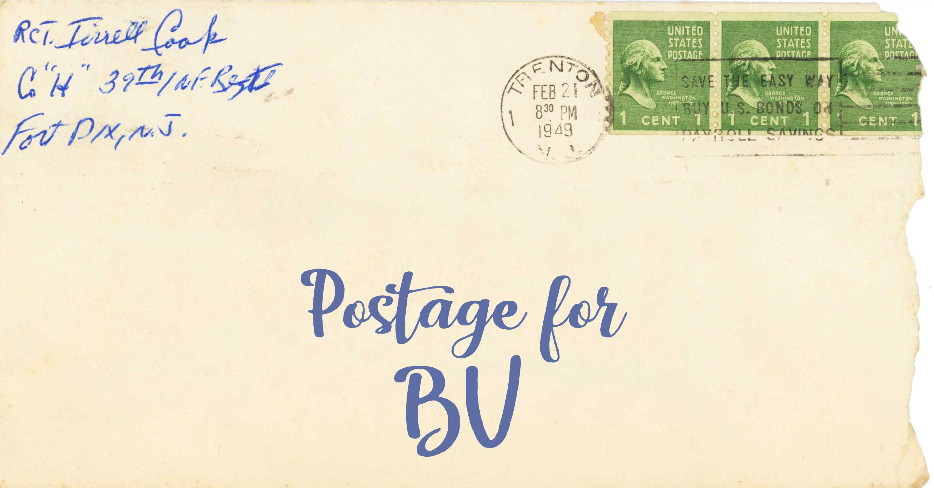 Photo of an old envelope reading 'Postage for Bouvet Island (Bouvetoya)'