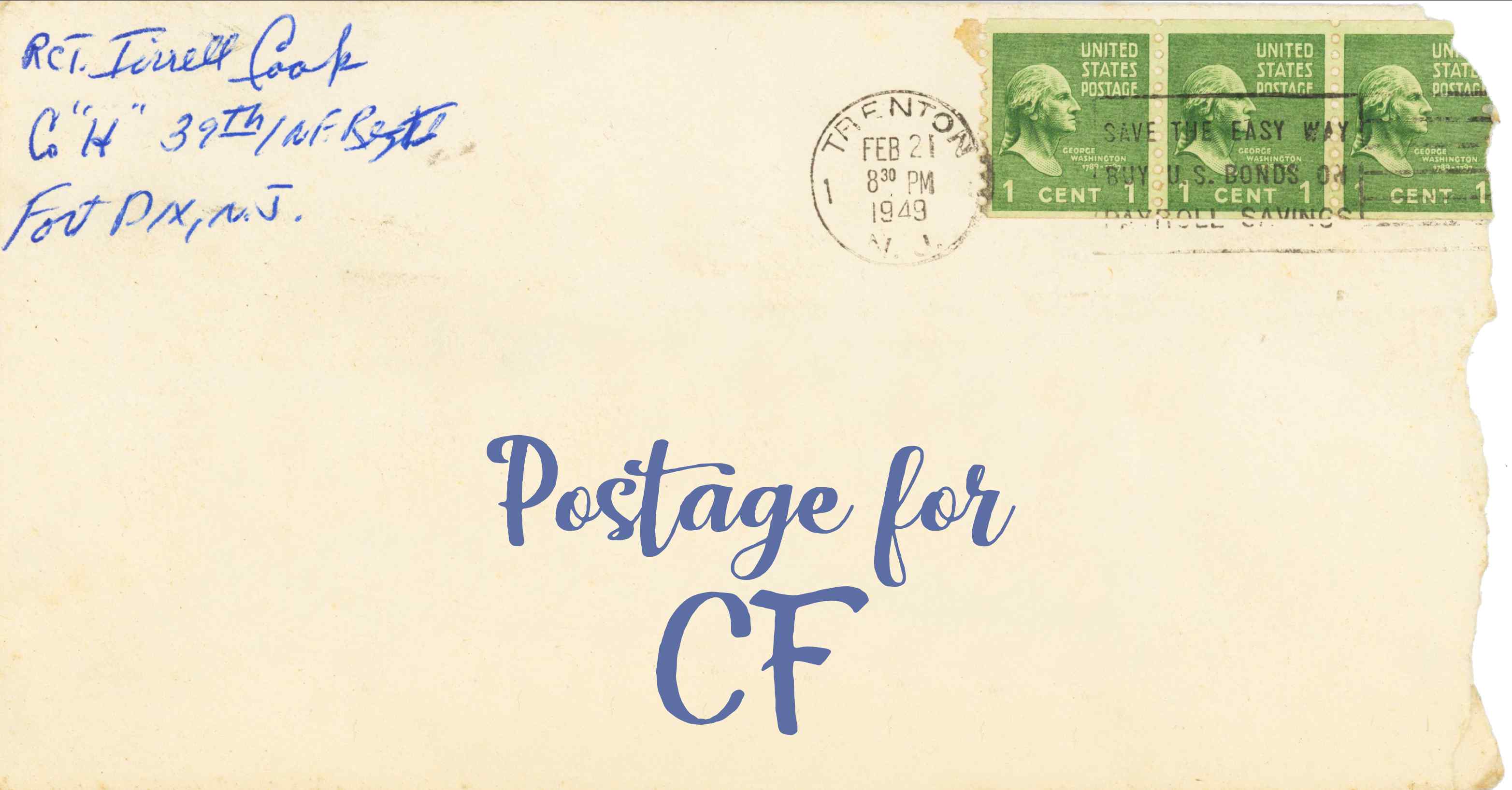 Photo of an old envelope reading 'Postage for Central African Republic'