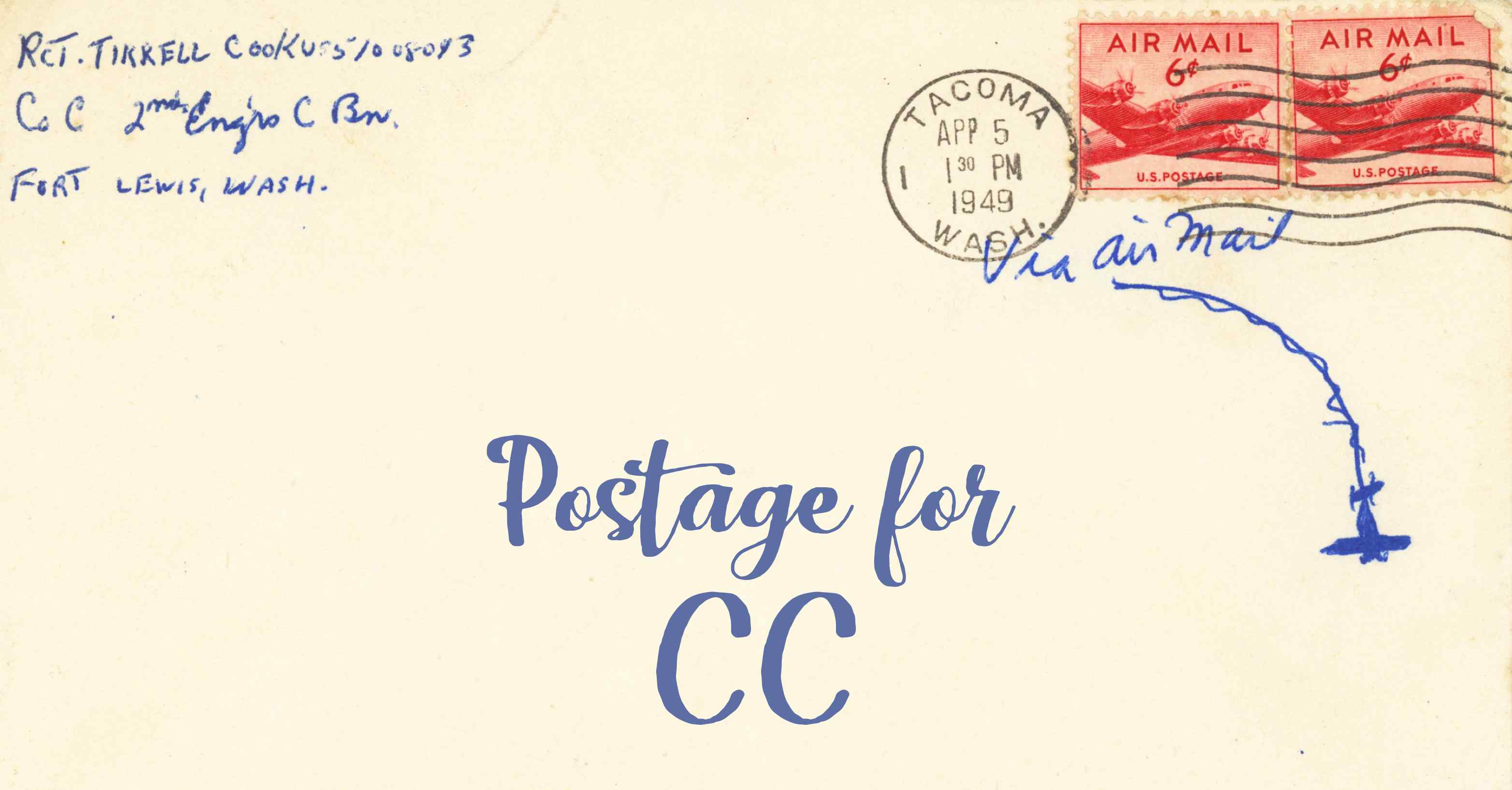 Photo of an old envelope reading 'Postage for Cocos (Keeling) Islands'