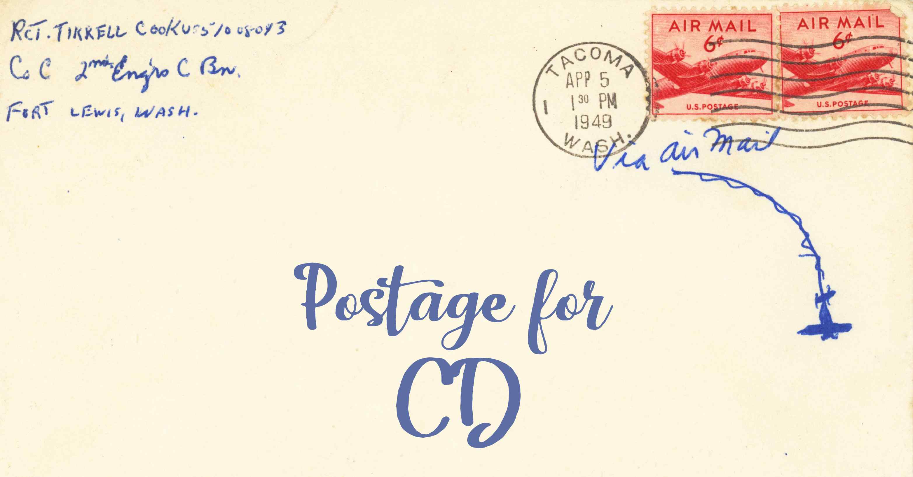 Photo of an old envelope reading 'Postage for Congo, Democratic Republic of the'