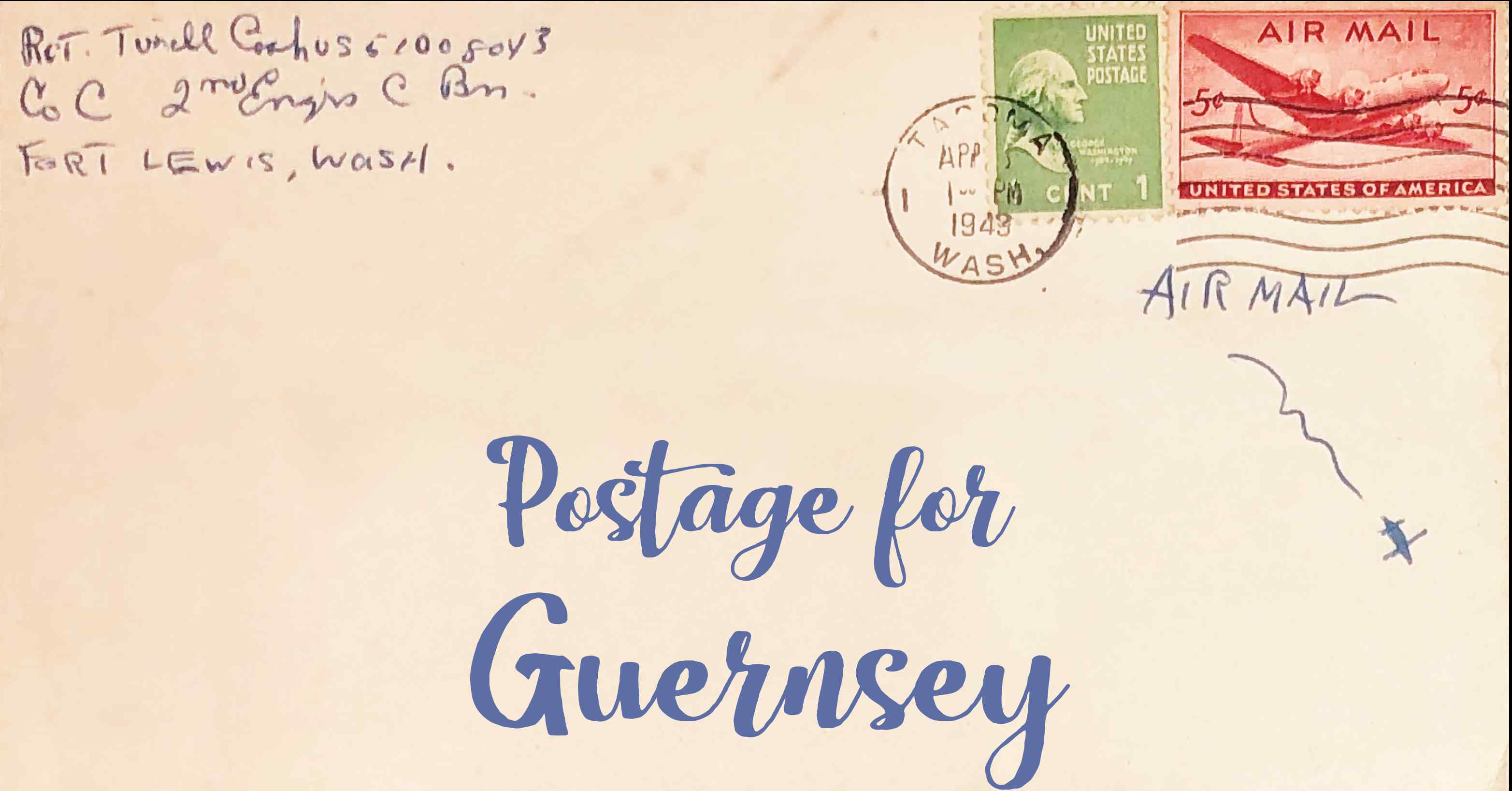 Photo of an old envelope reading 'Postage for Guernsey'