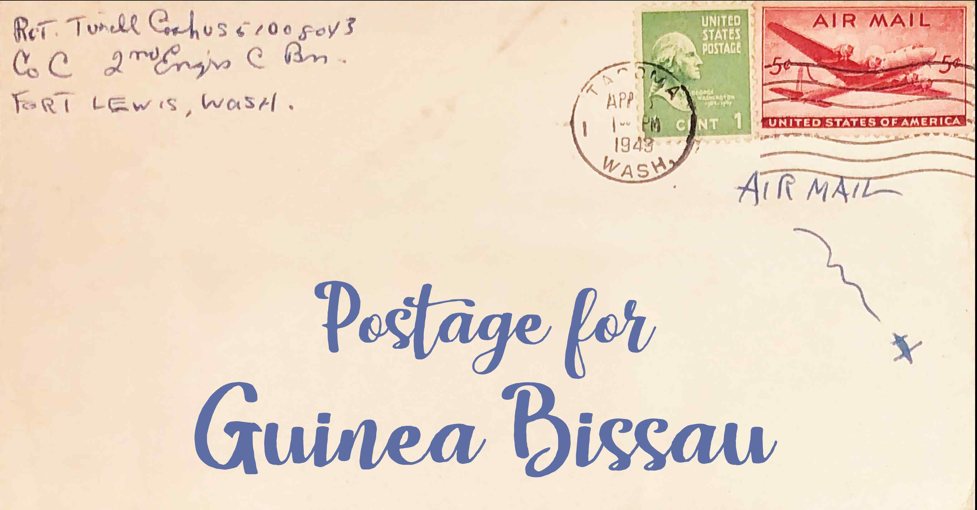 Photo of an old envelope reading 'Postage for Guinea-Bissau'