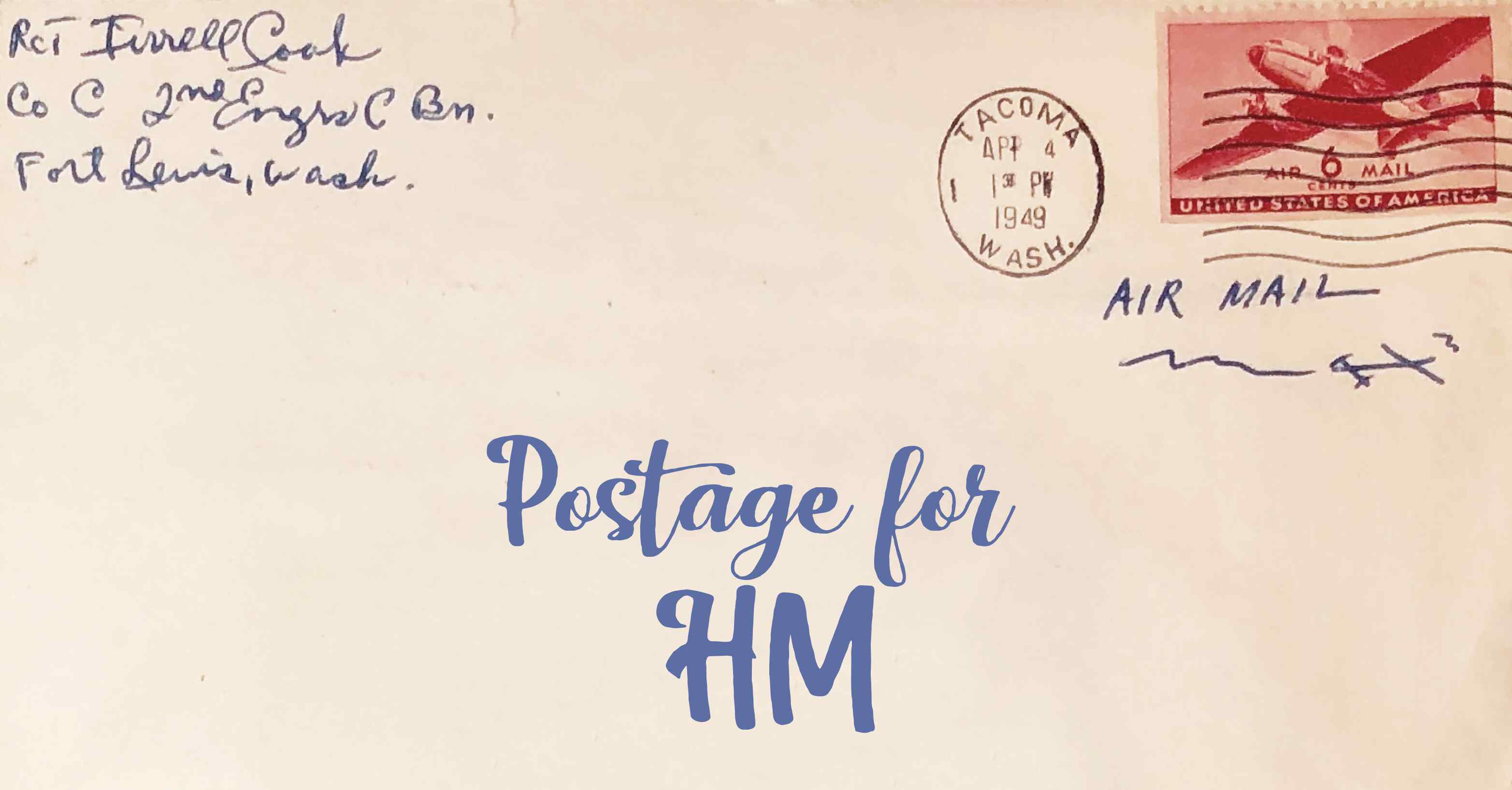 Photo of an old envelope reading 'Postage for Heard Island and McDonald Islands'