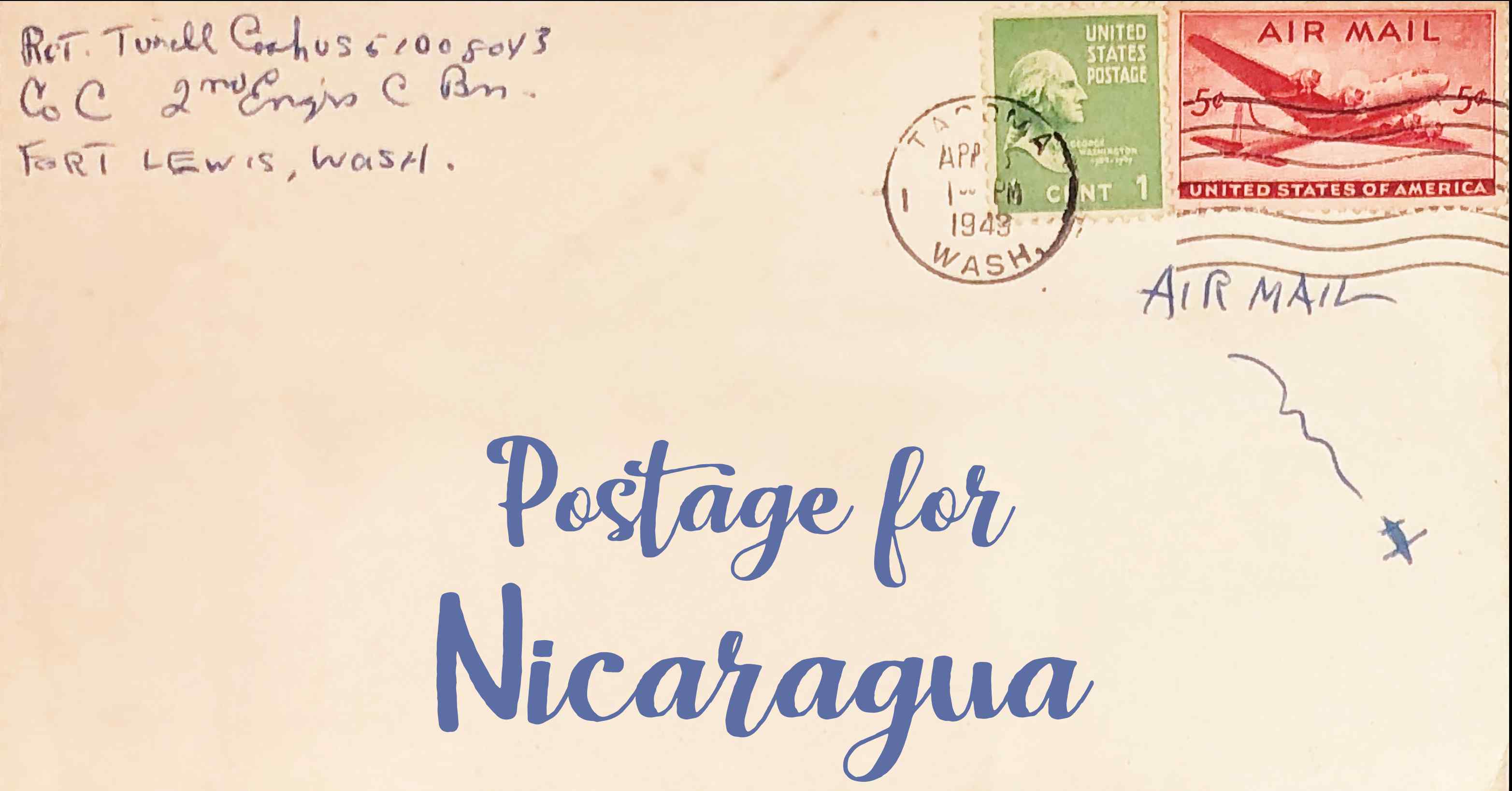 Photo of an old envelope reading 'Postage for Nicaragua'