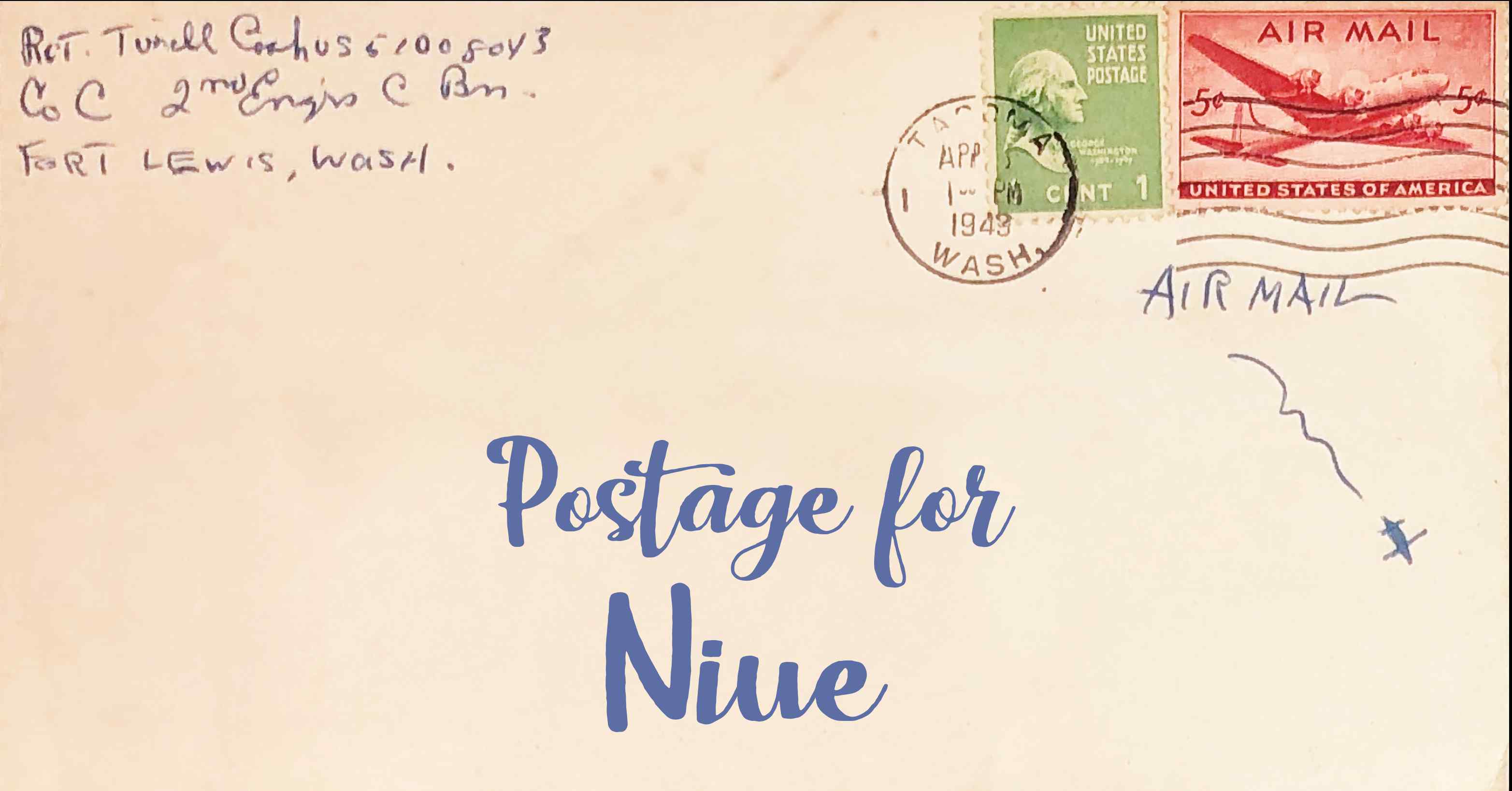 Photo of an old envelope reading 'Postage for Niue'