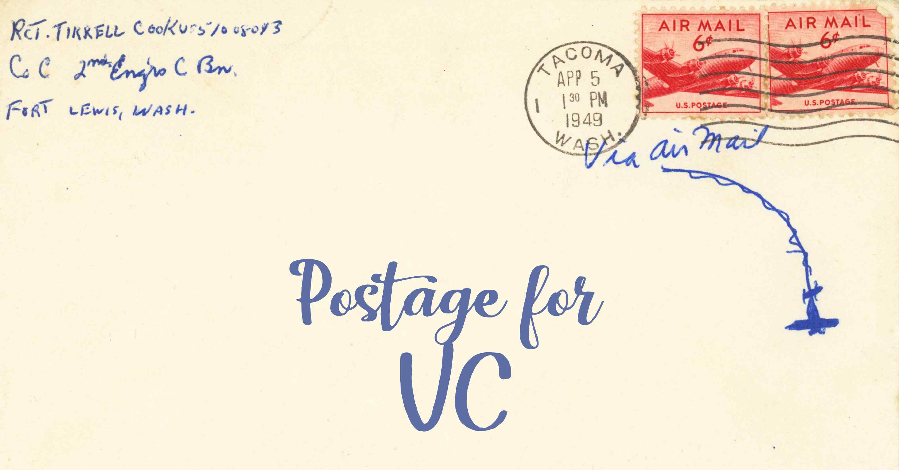 Photo of an old envelope reading 'Postage for Saint Vincent and the Grenadines'