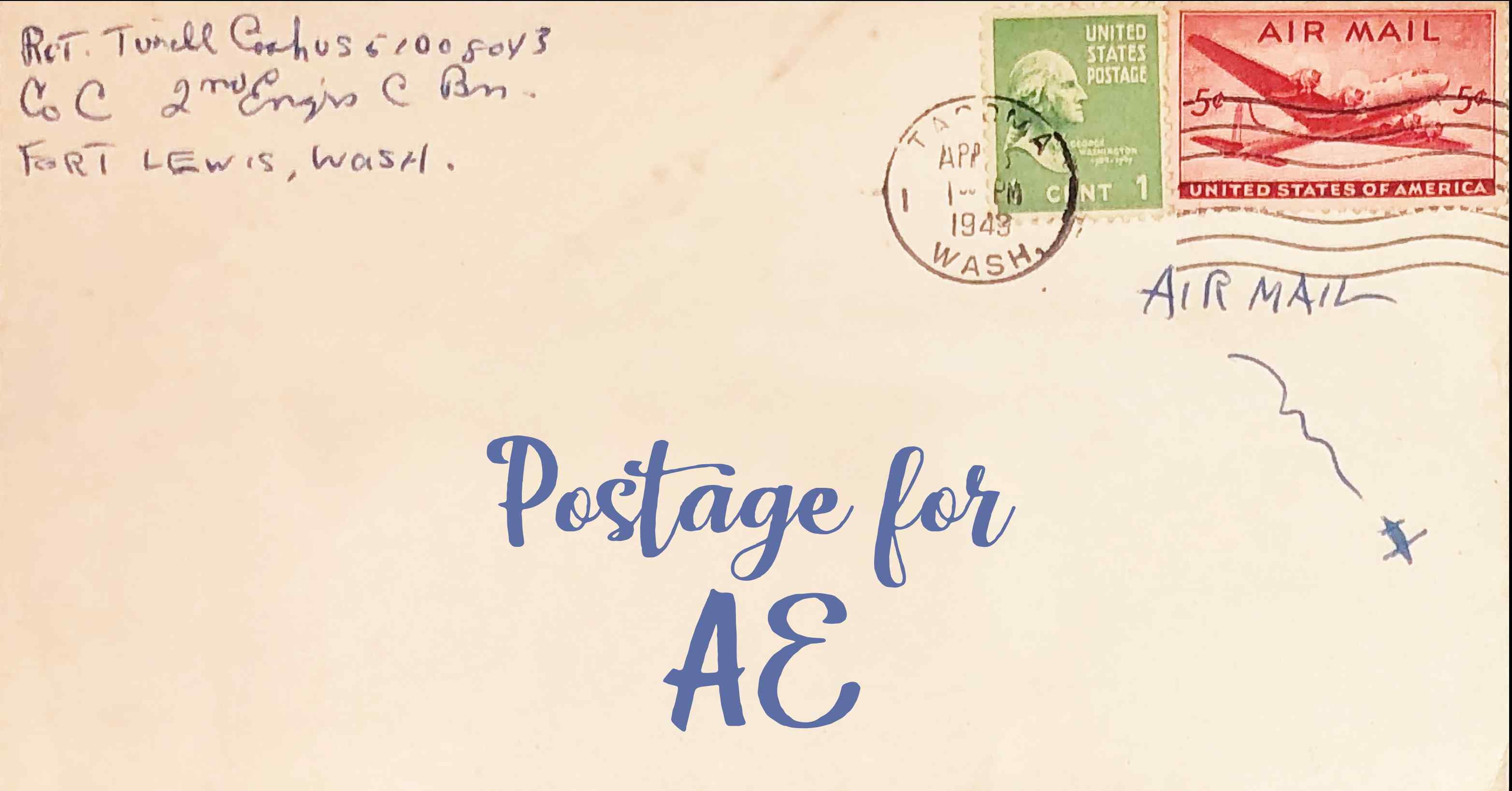 Photo of an old envelope reading 'Postage for United Arab Emirates'