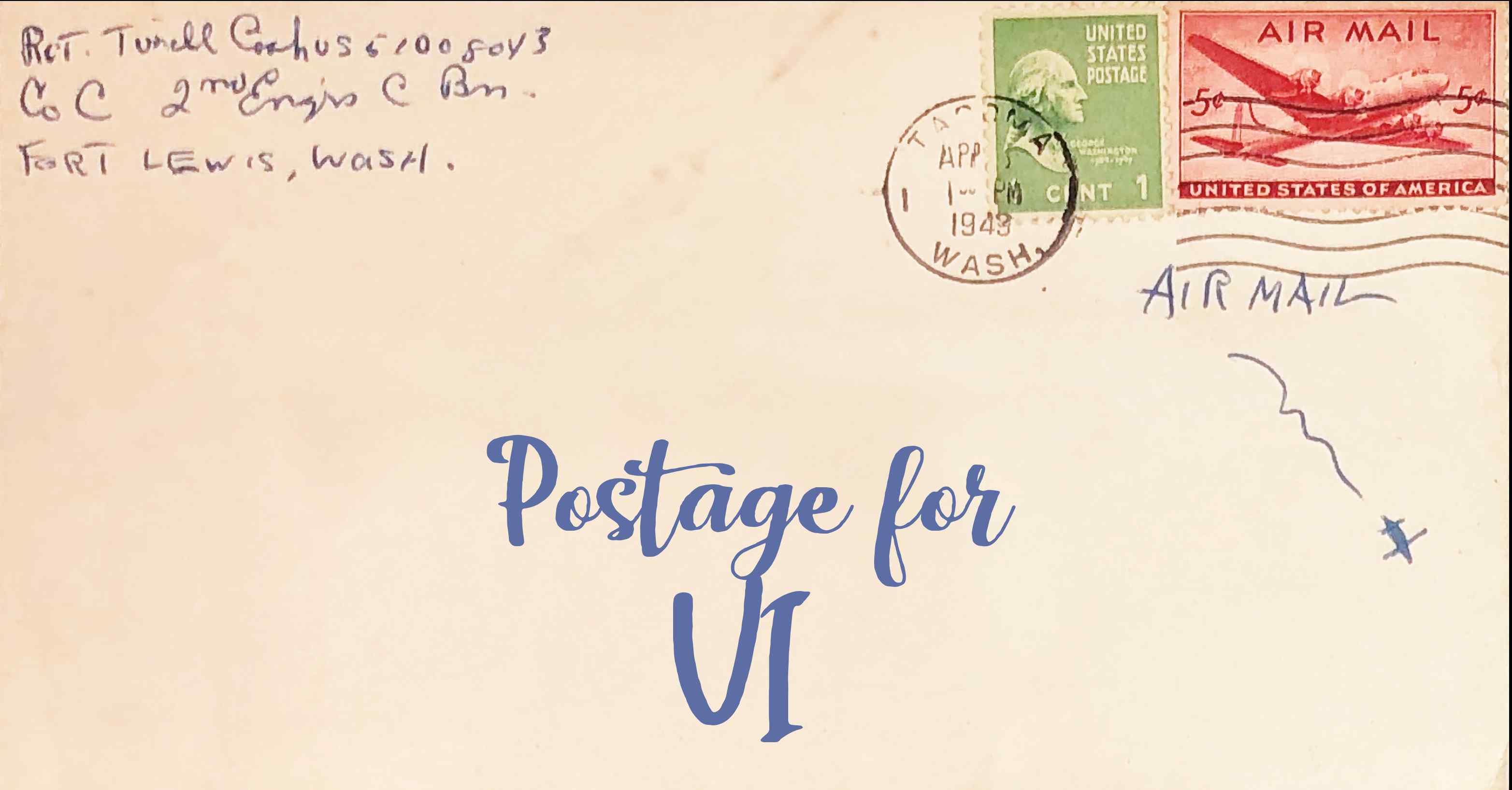 Photo of an old envelope reading 'Postage for United States Virgin Islands'
