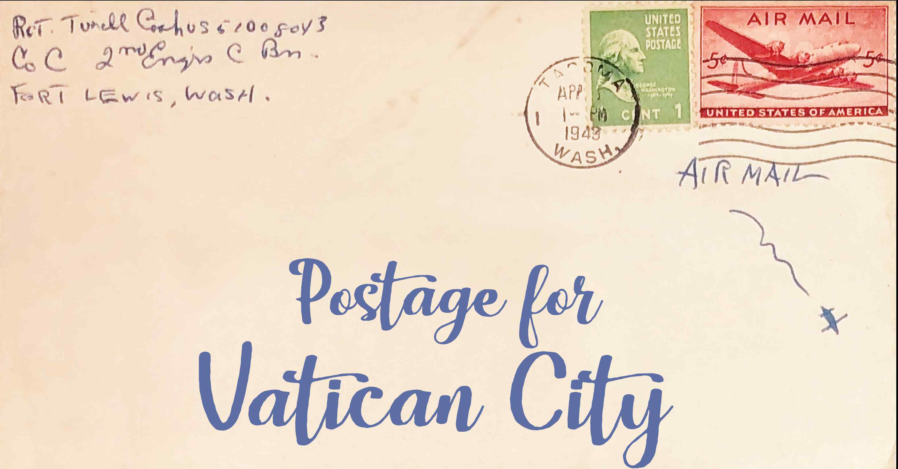Photo of an old envelope reading 'Postage for Vatican City'